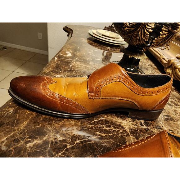 Carrucci Mens 9.5 Two-Tone Monk Strap Wingtip Dress Shoes main image 6
